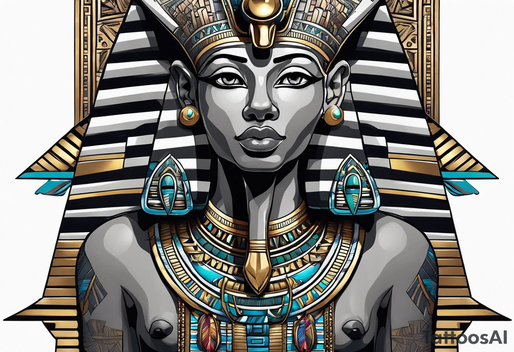 Black Egyptian sphinx with pharaoh tattoo idea