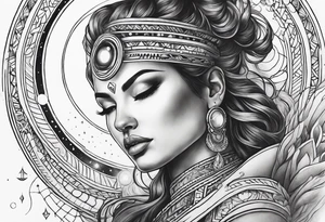 Close up of a beautiful goddess creating the universe tattoo idea