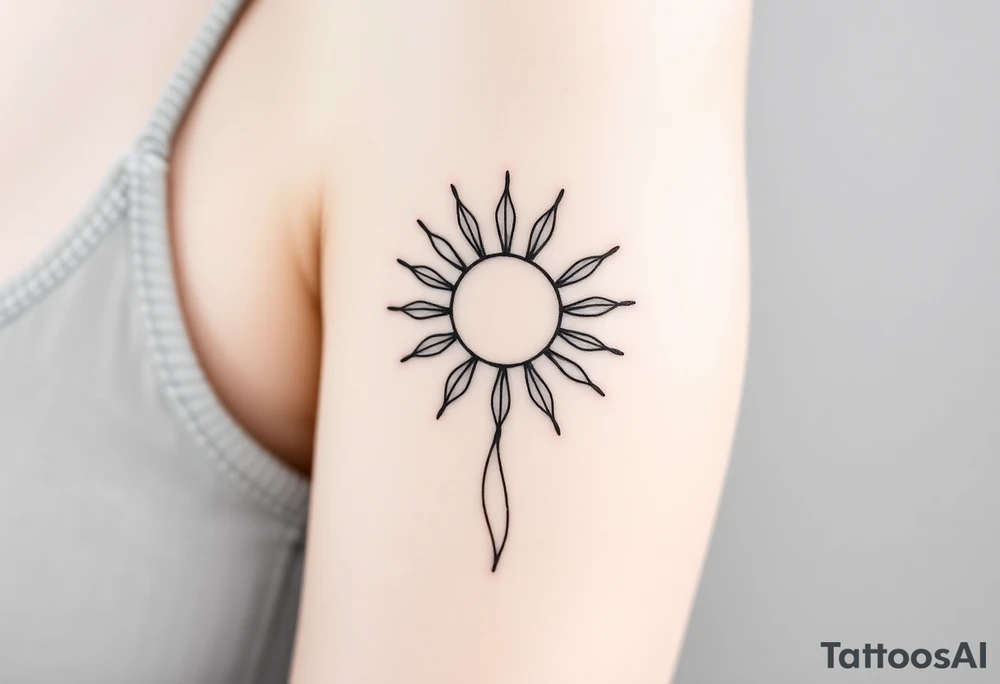 Shining Mystical sun with long  leaning stem tattoo idea