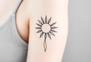 Shining Mystical sun with long  leaning stem tattoo idea