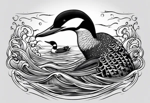 A loon diving with a fish in its mouth tattoo idea