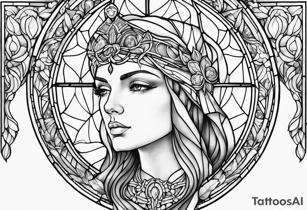stained glass female saint tattoo idea
