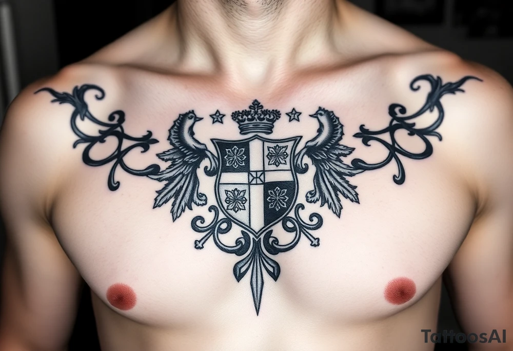 Smith Irish family crest whole chest tattoo idea