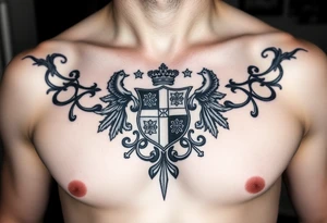 Smith Irish family crest whole chest tattoo idea