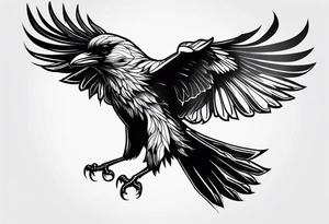 outline drawing of a flying raven with wings of fire tattoo idea