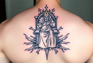 The king in yellow sitting on his throne of bones tattoo idea