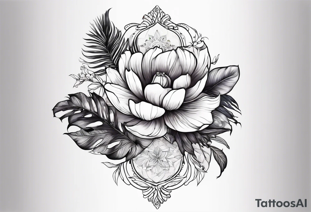 sea,, night, flower, palm, tattoo idea