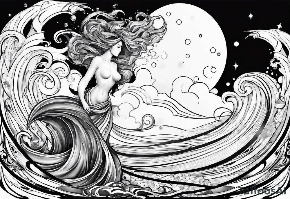 Aquarius, water bearer, person woman pouring that turns into stuff tattoo idea