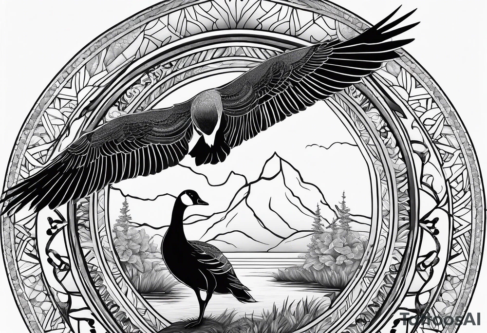mandala in the Background with canadian goose in the front tattoo idea