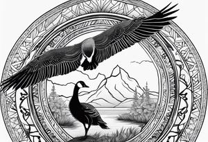 mandala in the Background with canadian goose in the front tattoo idea