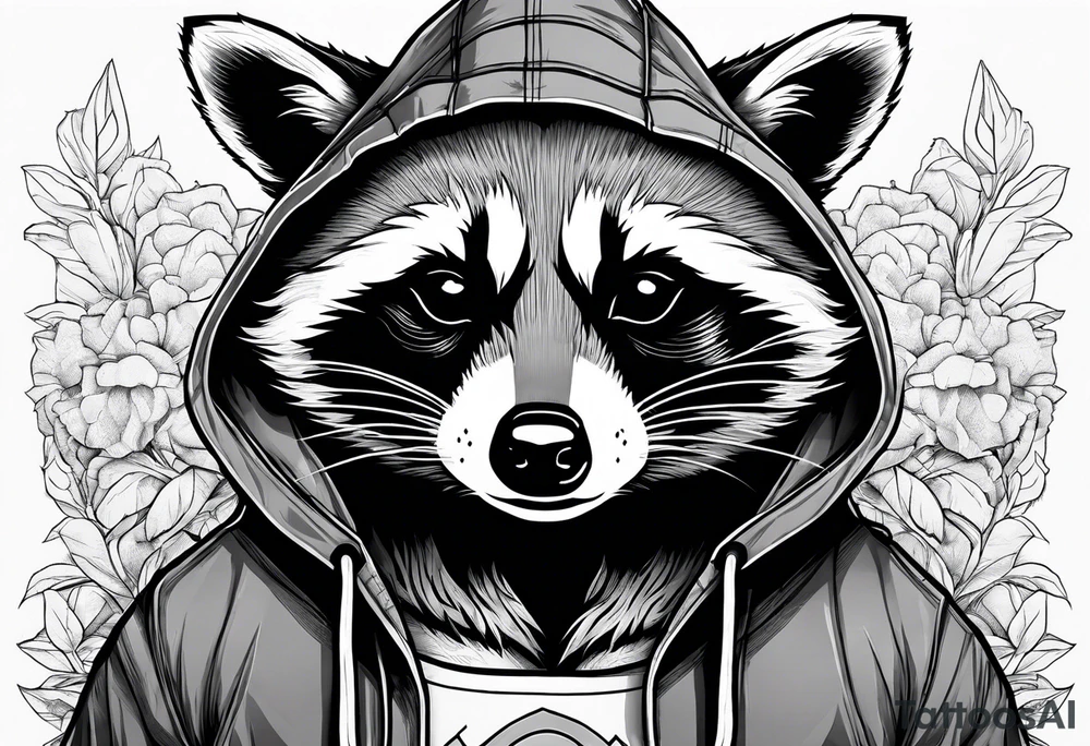 raccoon wearing a Superman hoodie tattoo idea