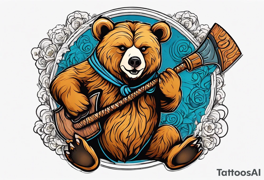 anthropomorphic bear with a two-handed ax tattoo idea
