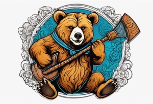 anthropomorphic bear with a two-handed ax tattoo idea
