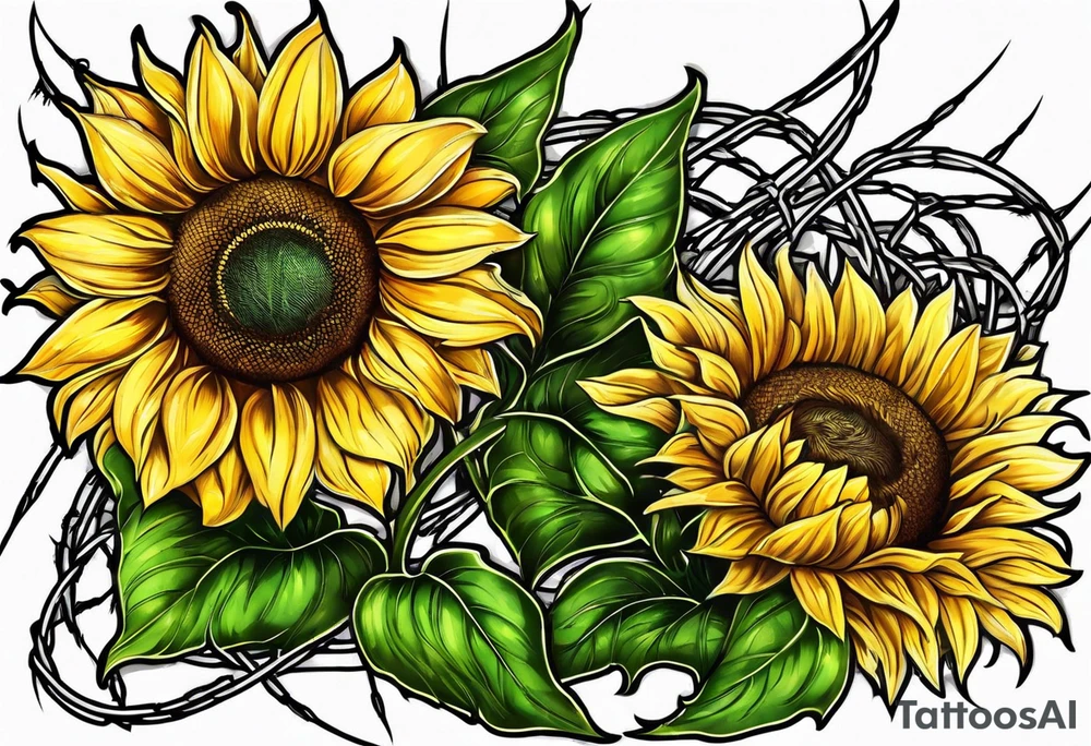 Sunflower, wheat, and barbed wire half sleeve tattoo idea