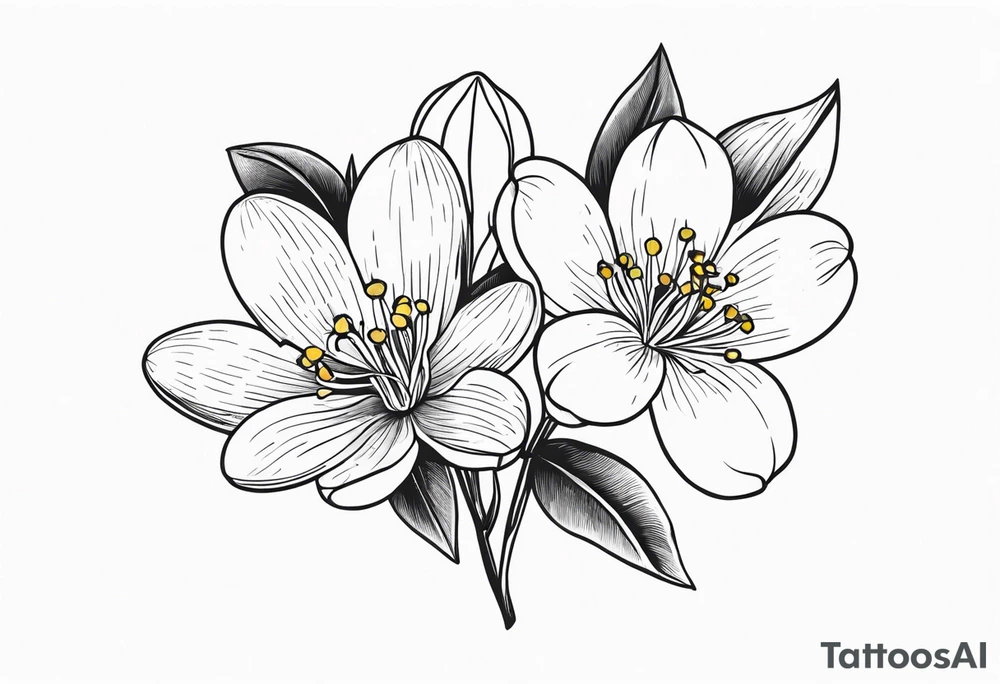 Bouquet with One snowdrop, One hawthorn flower, Two honeysuckle blooms tattoo idea