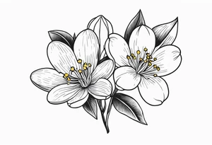 Bouquet with One snowdrop, One hawthorn flower, Two honeysuckle blooms tattoo idea