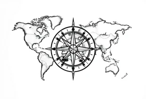 antique compass rose overlaid on weathered world map with sailing ships tattoo idea