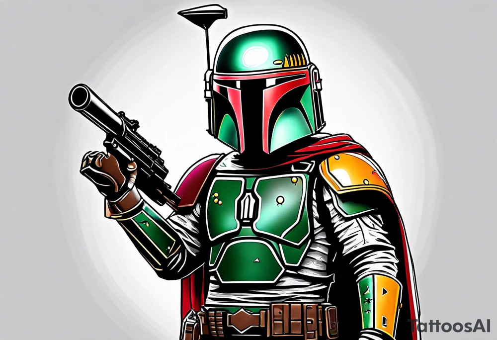 Spitz dog dressed like boba fett tattoo idea