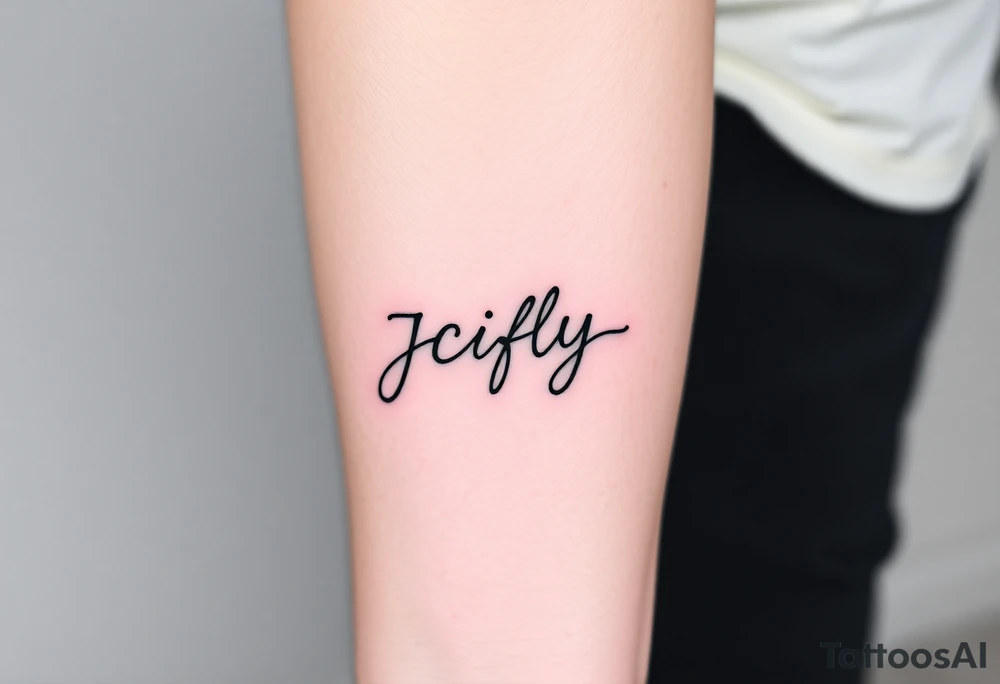 A small tattoo to go on my inner forearm with the cursive letters JCIFLY in an infinity symbol shape and a bit abstract tattoo idea