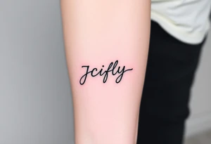 A small tattoo to go on my inner forearm with the cursive letters JCIFLY in an infinity symbol shape and a bit abstract tattoo idea