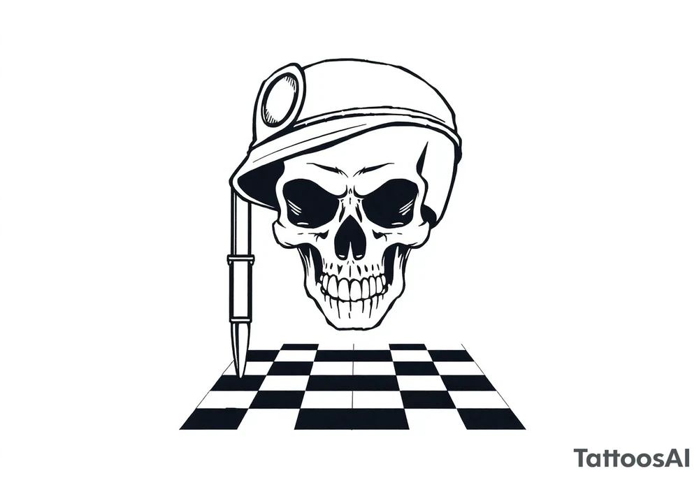 soldier skull with checkered floor tattoo idea