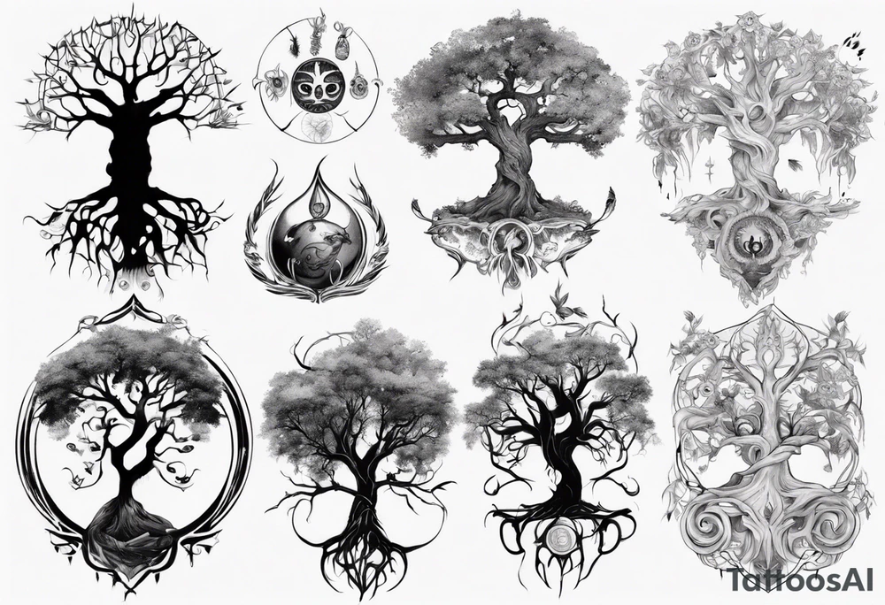 Tree of life and spirits tattoo idea