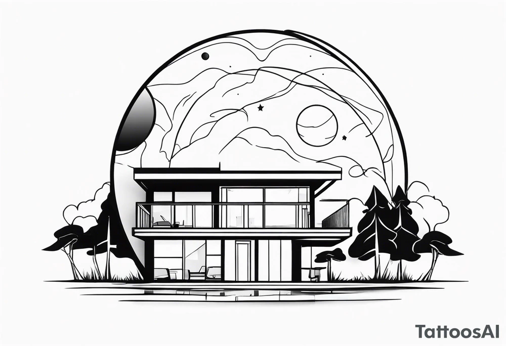 house with planet Earth inside tattoo idea