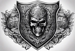 shield shadowy figures inside tattoo idea