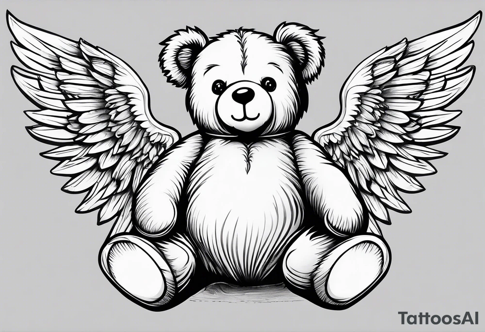 teddy bear with angel wings tattoo idea