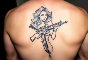 Curvy woman with ak 47 and a uzi tattoo idea