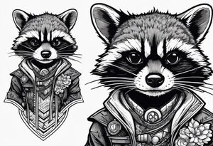 Rocket raccoon sitting with a black cat tattoo idea