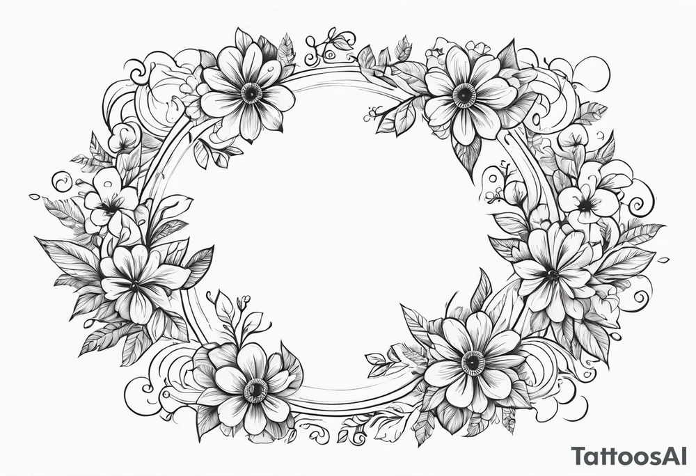 floral clouds circle vignette frame tattoo idea