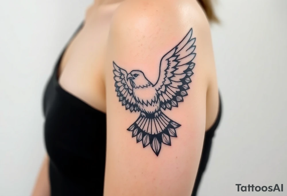 A black ink sketch-style eagle, its wings fading into geometric shapes and abstract patterns tattoo idea