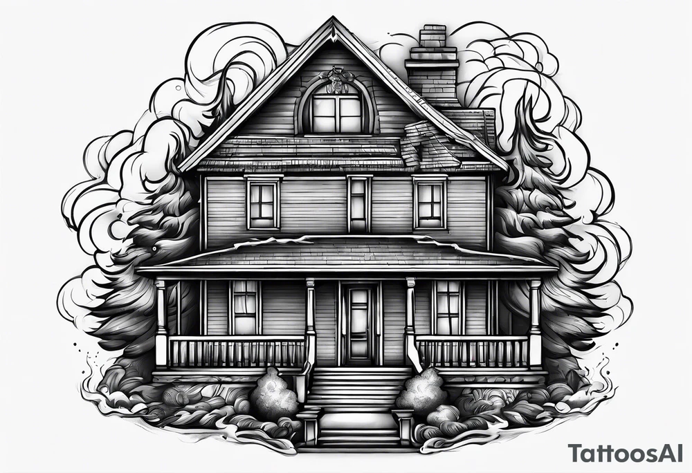 House on fire a blaze tattoo idea