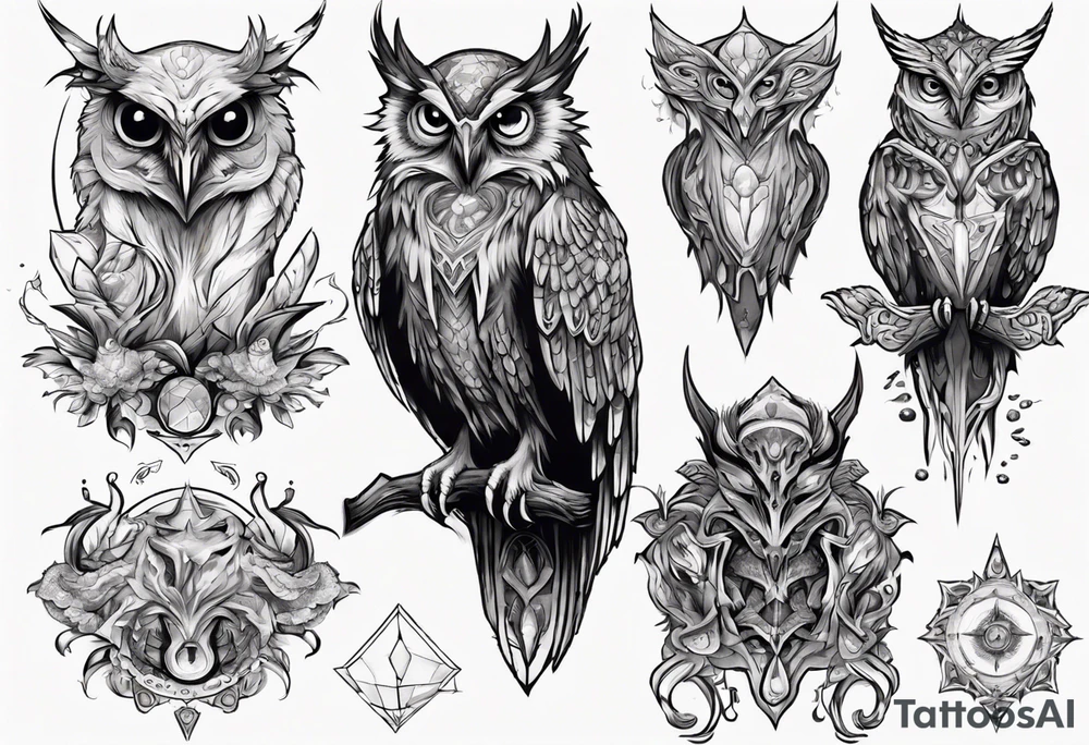 The Demon Owl Stolas, a Prince of Hell who is obsessed with gems, knowledge of astrology and poisonous plants. tattoo idea