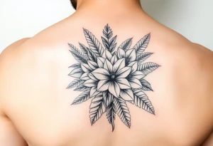 Bouquet made of birth flowers for the months of April May, June and August with exotic foliage like fern leaves and Monstera tattoo idea