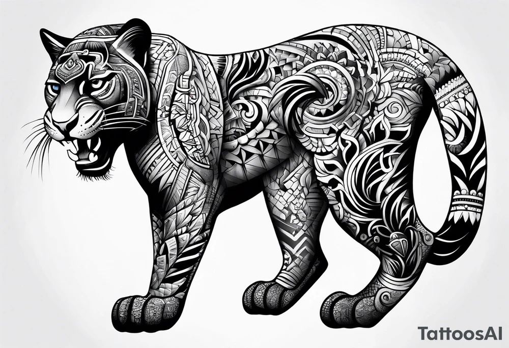 aztec black jaguar sitting tattoo idea