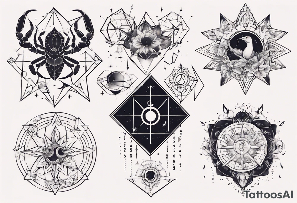 Couple tattoo with cancer horoscope tattoo idea