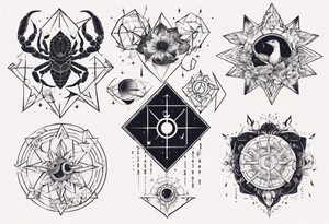 Couple tattoo with cancer horoscope tattoo idea