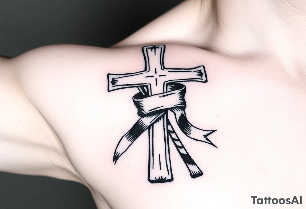 Hockey stick cross with a ribbon wrapping around it, tattoo idea