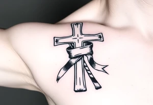 Hockey stick cross with a ribbon wrapping around it, tattoo idea