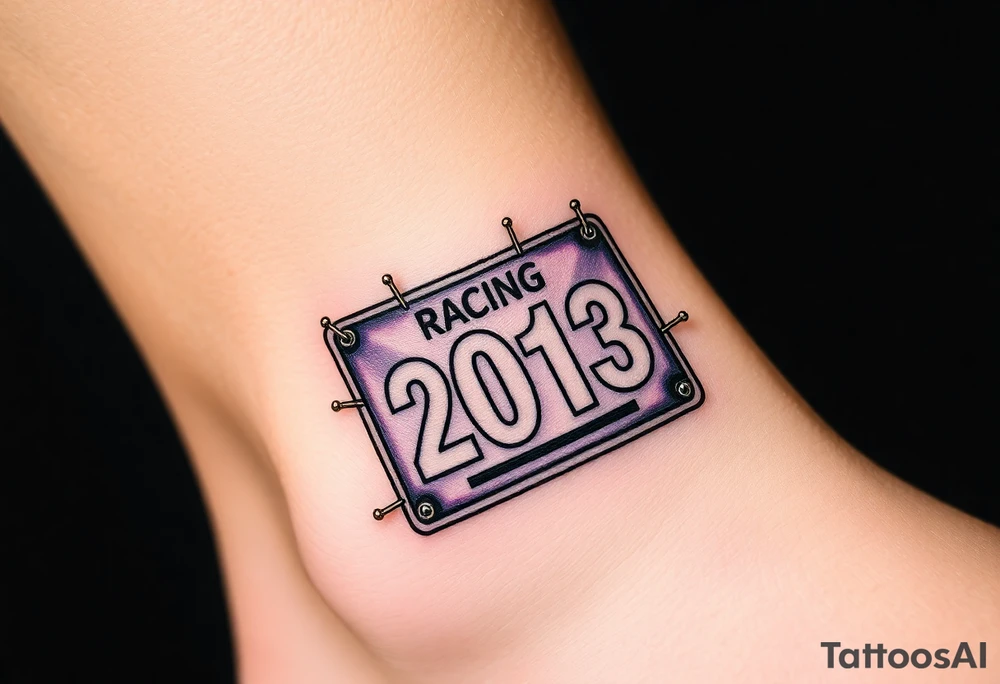 Racing half marathon bib 2013 purple and gold running safety pins piercing the skin running tattoo idea