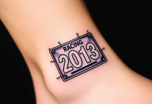 Racing half marathon bib 2013 purple and gold running safety pins piercing the skin running tattoo idea