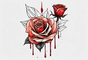 rose flower, one line, red blood dripping from the flower, tall, watercolor on light brown skin tattoo idea