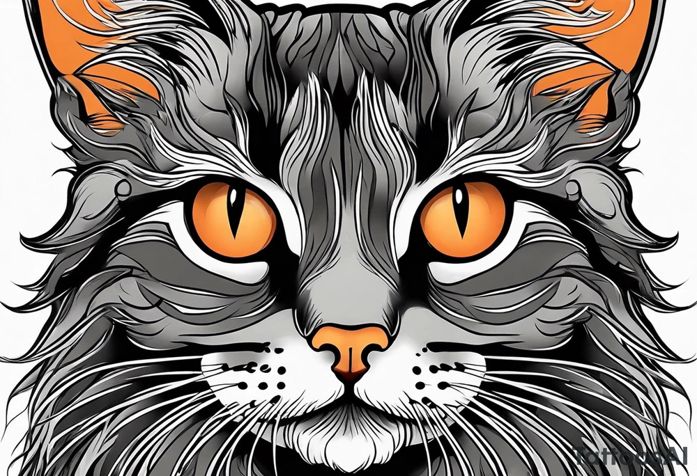 A Maine coon cat, a orange long hair cat, a shorthair black gray tattoo idea