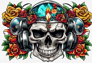 Bright bold Neo traditional realistic broken skull with third eye tattoo idea