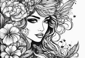 Florais com folhas em traços finos que se encaixe no braço ou perna tattoo idea