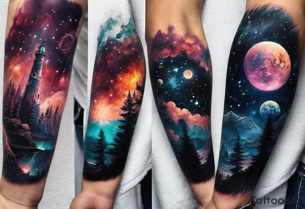 I have multiple tattos but i am getting a sleeve done on my arm.
I want the sleeve to be only about time space continuum, purpose, desire and ambition linked to it. I want the concept to me about how miniscual we are in this universe but how we feel big and lose perspective and a sense of purpose. I also want Shiva to be added to the tattoo as shiva is considered the destroyer which scientifically goes back to big bang. SO create a tattoo for me in geometric design for my whole right arm tattoo idea