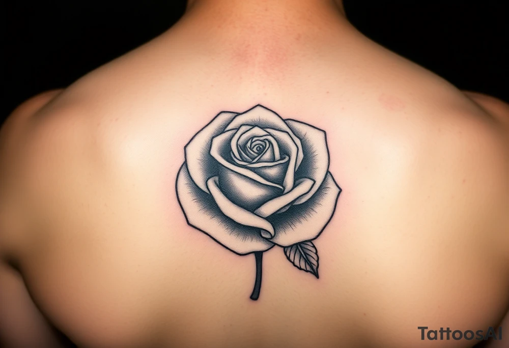 I have a small crescent moon tattoo. I want to cover it up with a rose tattoo. So I would like a rose tattoo with a crescent moon incorporated into it. I want the petal to be the moon shaped. The third one is the best, but can you clean it up? I don’t want to see the moon. But just the moon shape tattoo idea