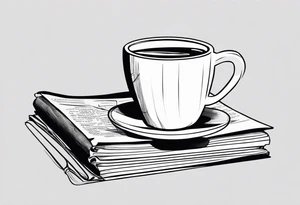 Cylindrical Coffee mug sitting on top of a folded newspaper, with a comb inside of the coffee mug tattoo idea